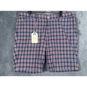 NWT Ballin Mens Plaid Shorts Navy Blue Red White 8 Inch Inseam Size 34
